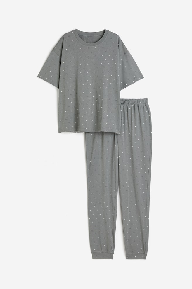 Jersey-Schlafanzug - Grau/Gepunktet/Beige/Herzen/Grau/Herzen - 2