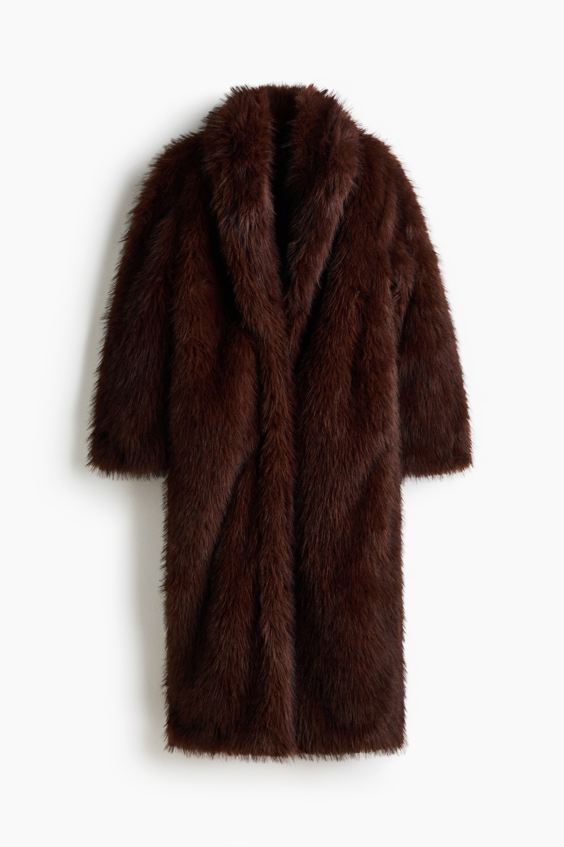 Puszysty płaszcz z szalowym kołnierzem - Ciemnobrązowy/Czarny