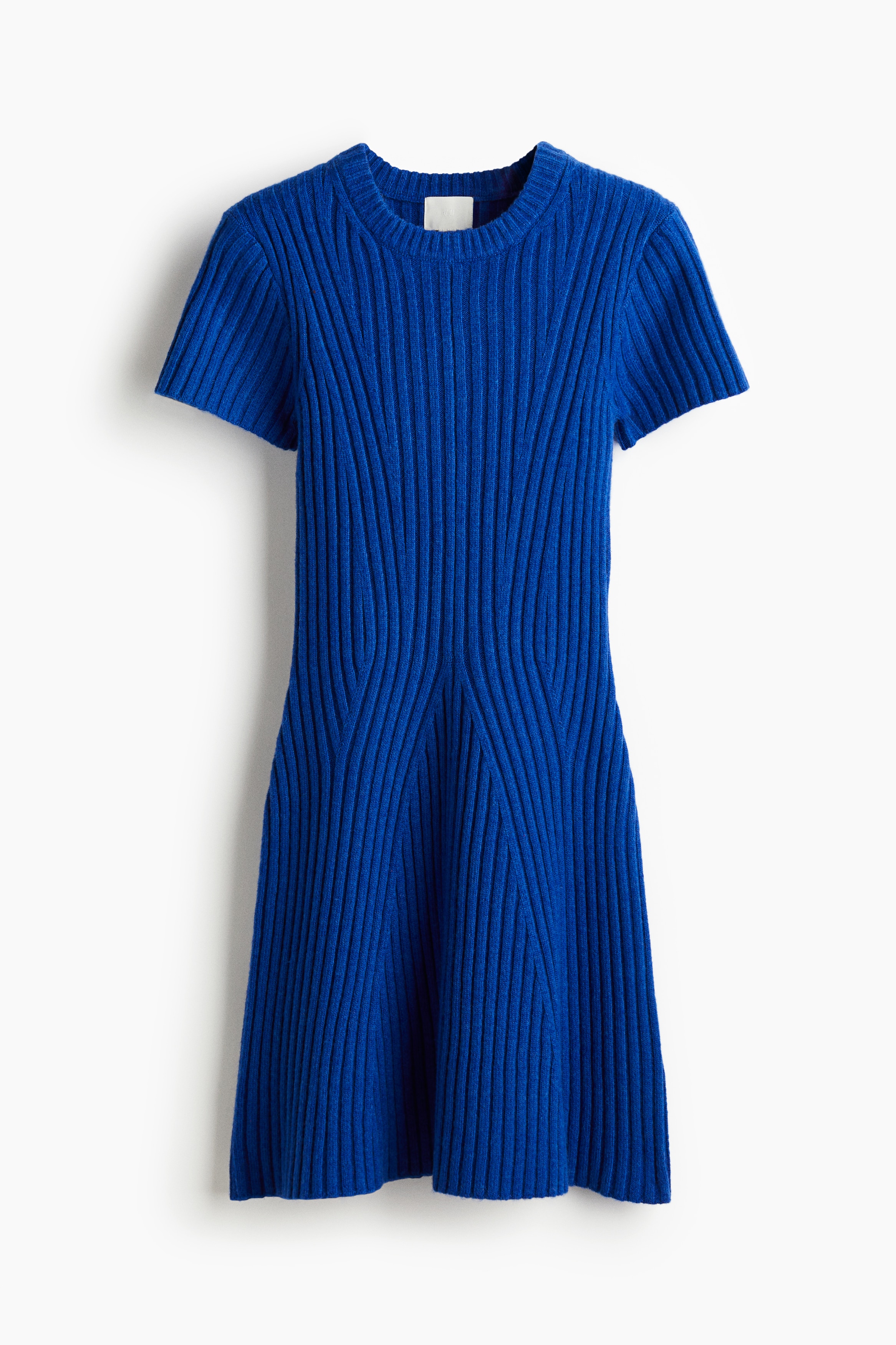 Rib-Knit Dress - Bright blue/Red/Cream