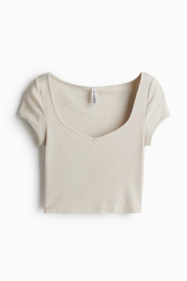 スイートハートネック リブTシャツ - ライトベージュ/ダスティピンク - 1