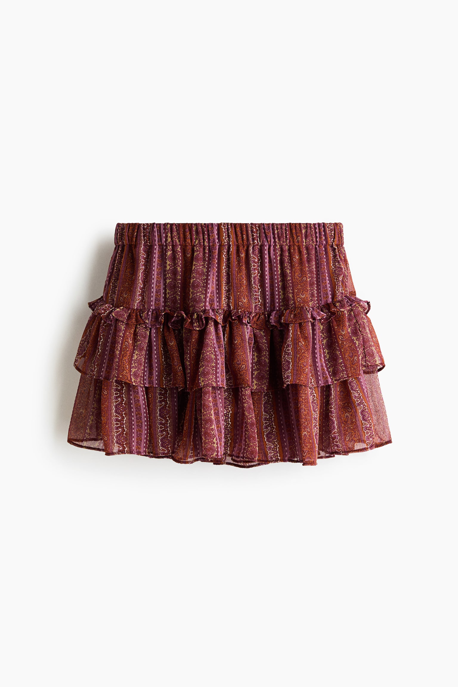 Tiered chiffon mini skort - Orange/Paisley pattern - 2