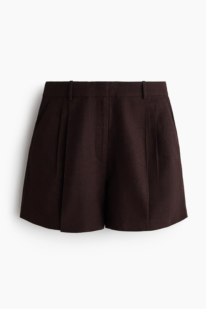 Dressy Linen-Blend Shorts - Dark brown/Dark golden olive/Ivory - 1