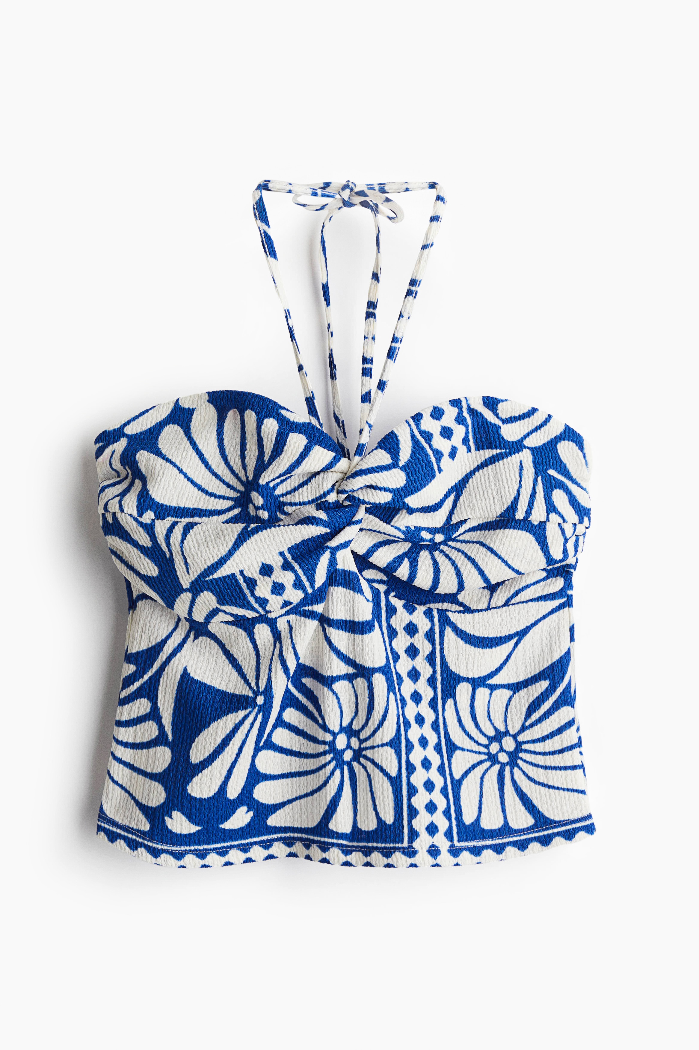 Short Halterneck Top - Blue/white patterned/Black/Black/patterned