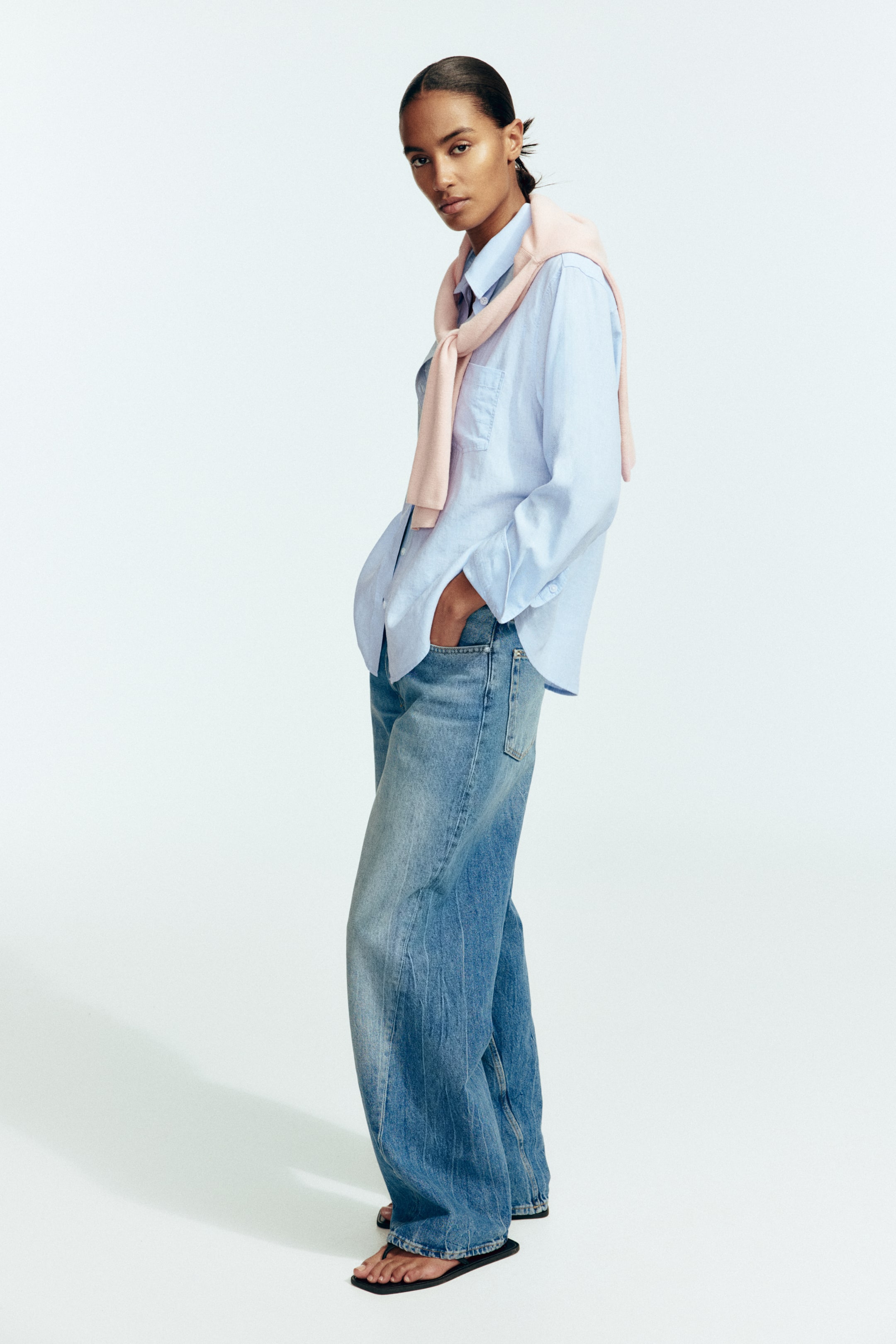 View larger image: Linen-Blend Shirt - Light blue - Ladies | H&M US 3