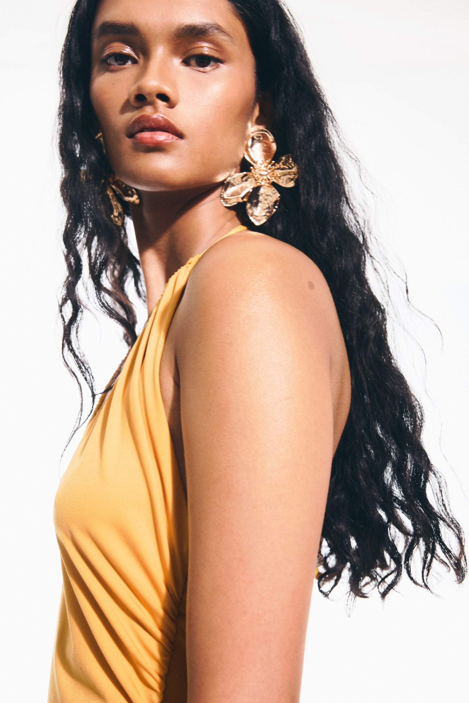 Draped Halterneck Dress - Yellow/Dark brown - 6