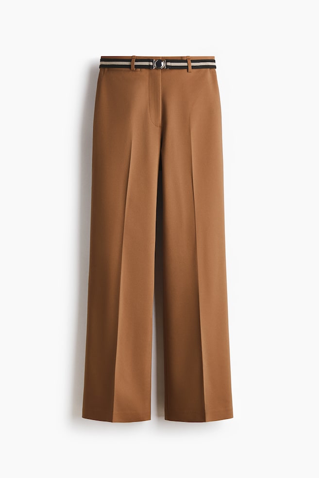Belted Bootcut Pants - Brown - 1