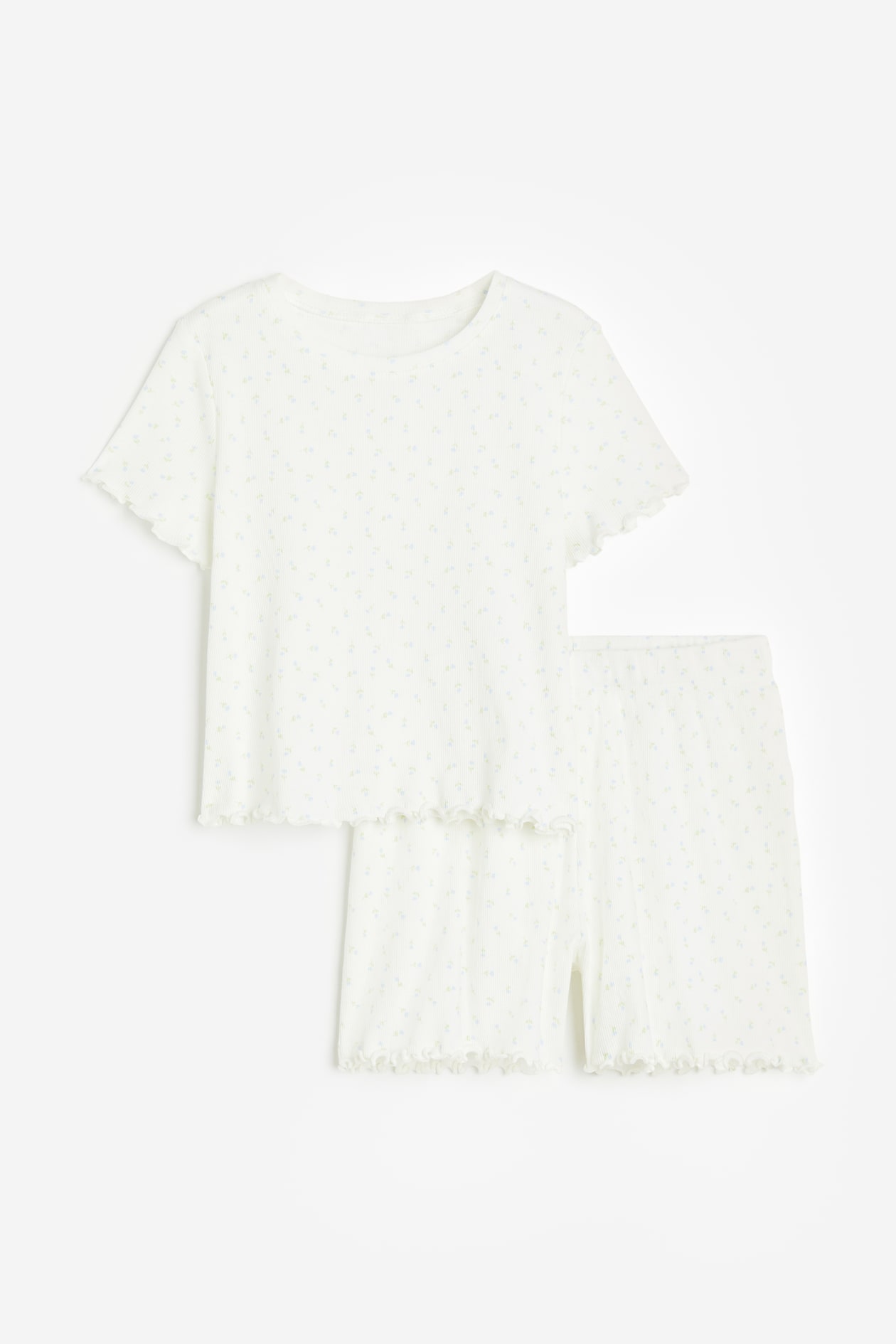 Ribbed cotton pyjamas - White/Small flowers - Kids | H&M GB