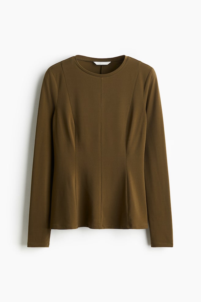 Peplum Top - Khaki green/Light beige - 1