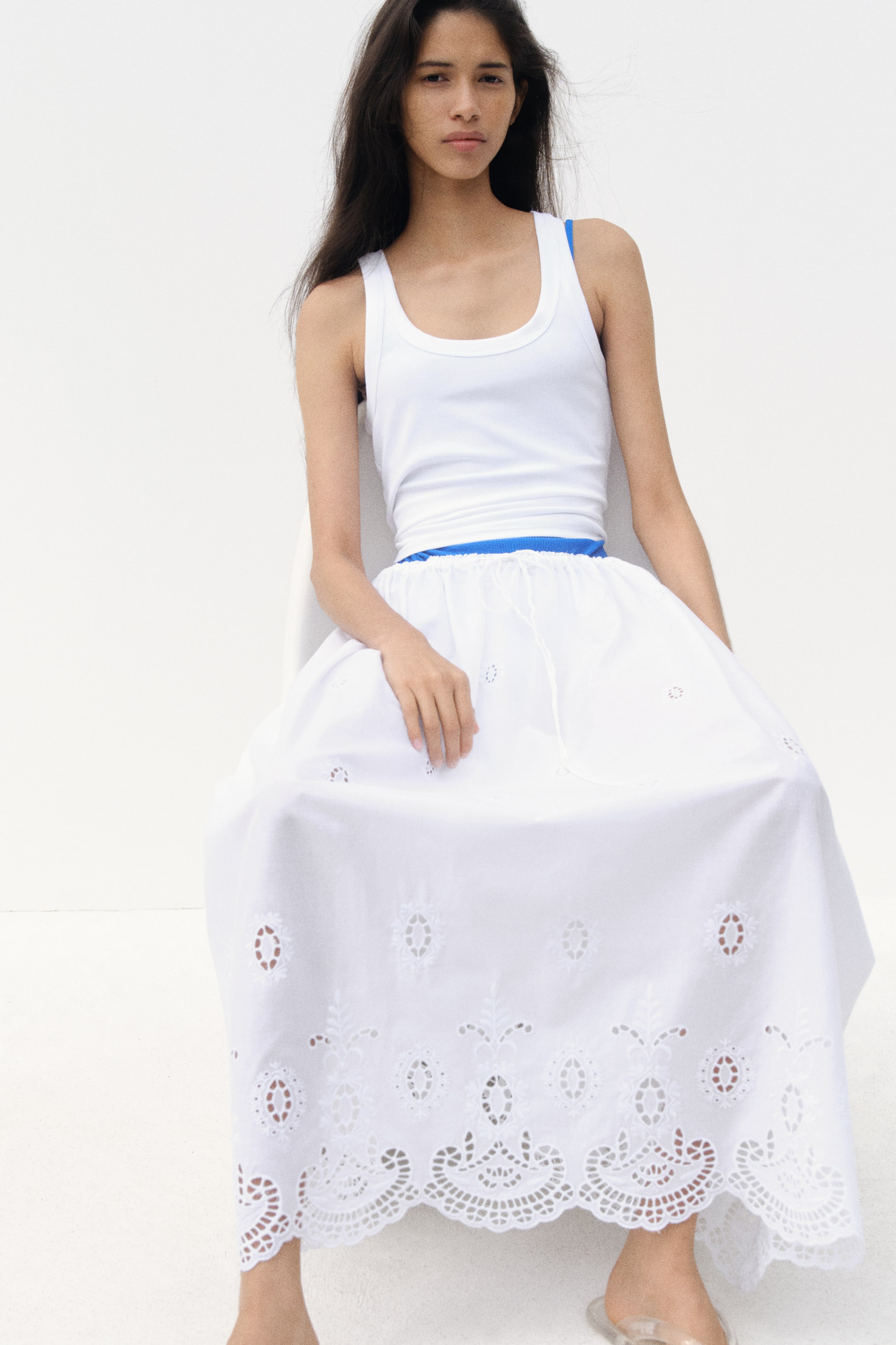 Eyelet-Embroidered Drawstring Skirt