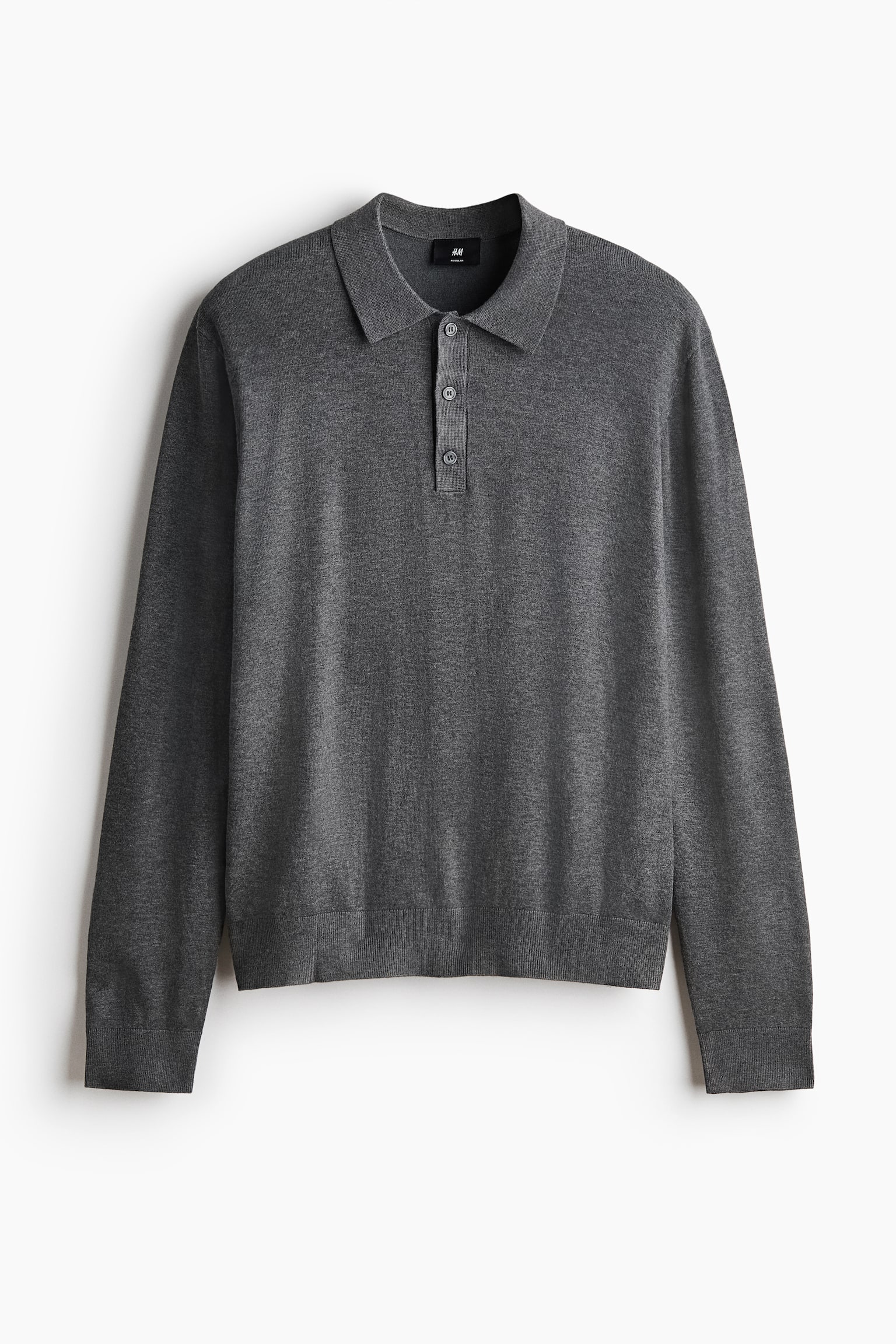 Polo em malha Regular Fit - Cinzento escuro mesclado/Preto