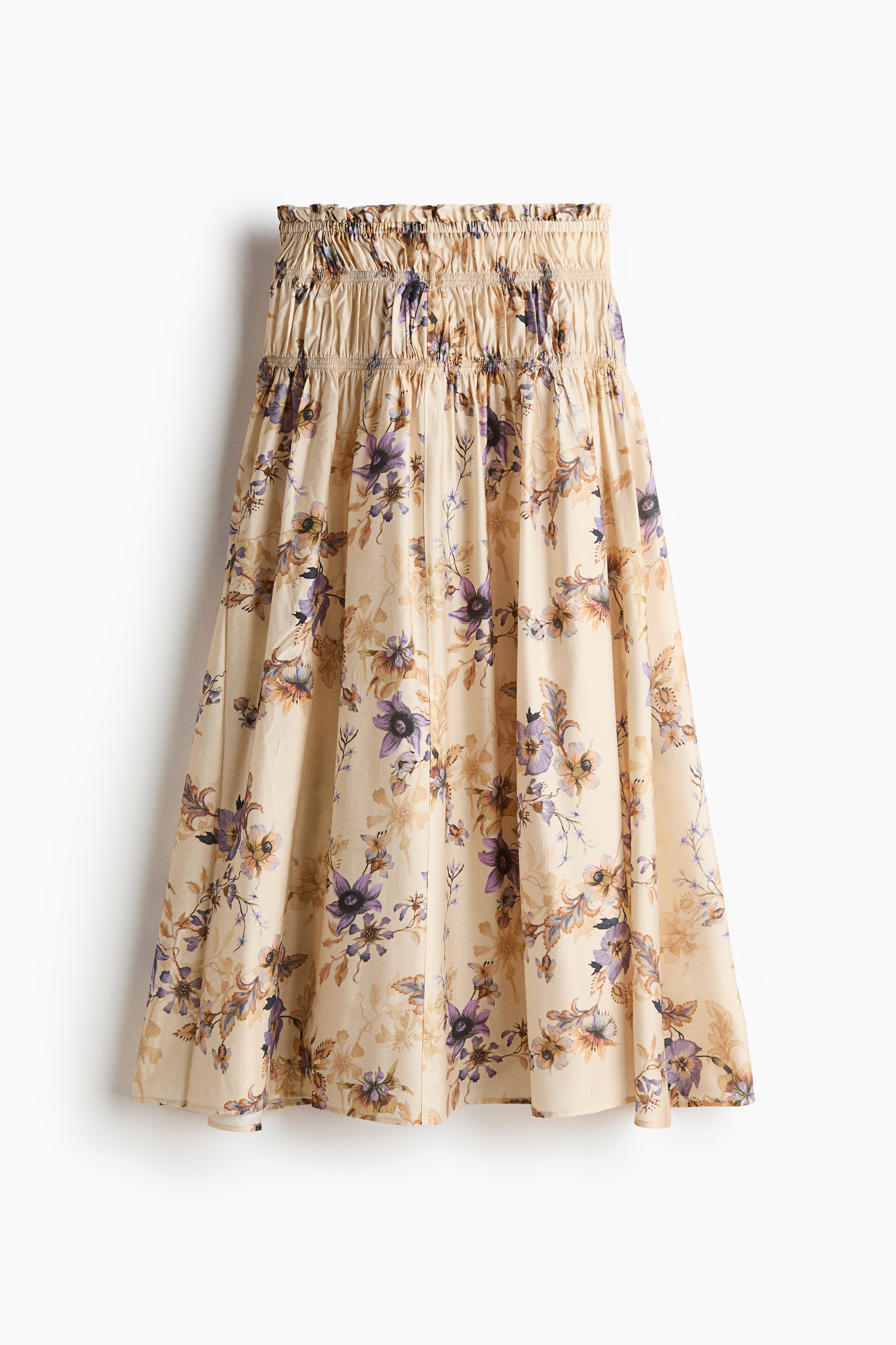 Smocked-Waist Skirt - Light beige/floral/Beige/zebra print
