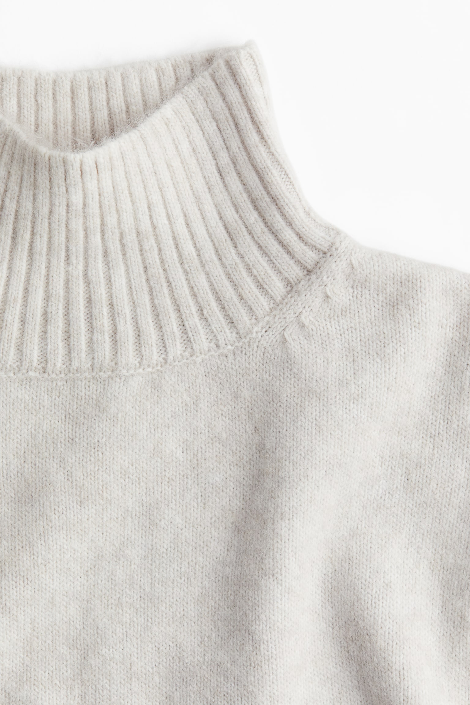 Knitted turtleneck dress - Light greige marl/Dark beige - 3