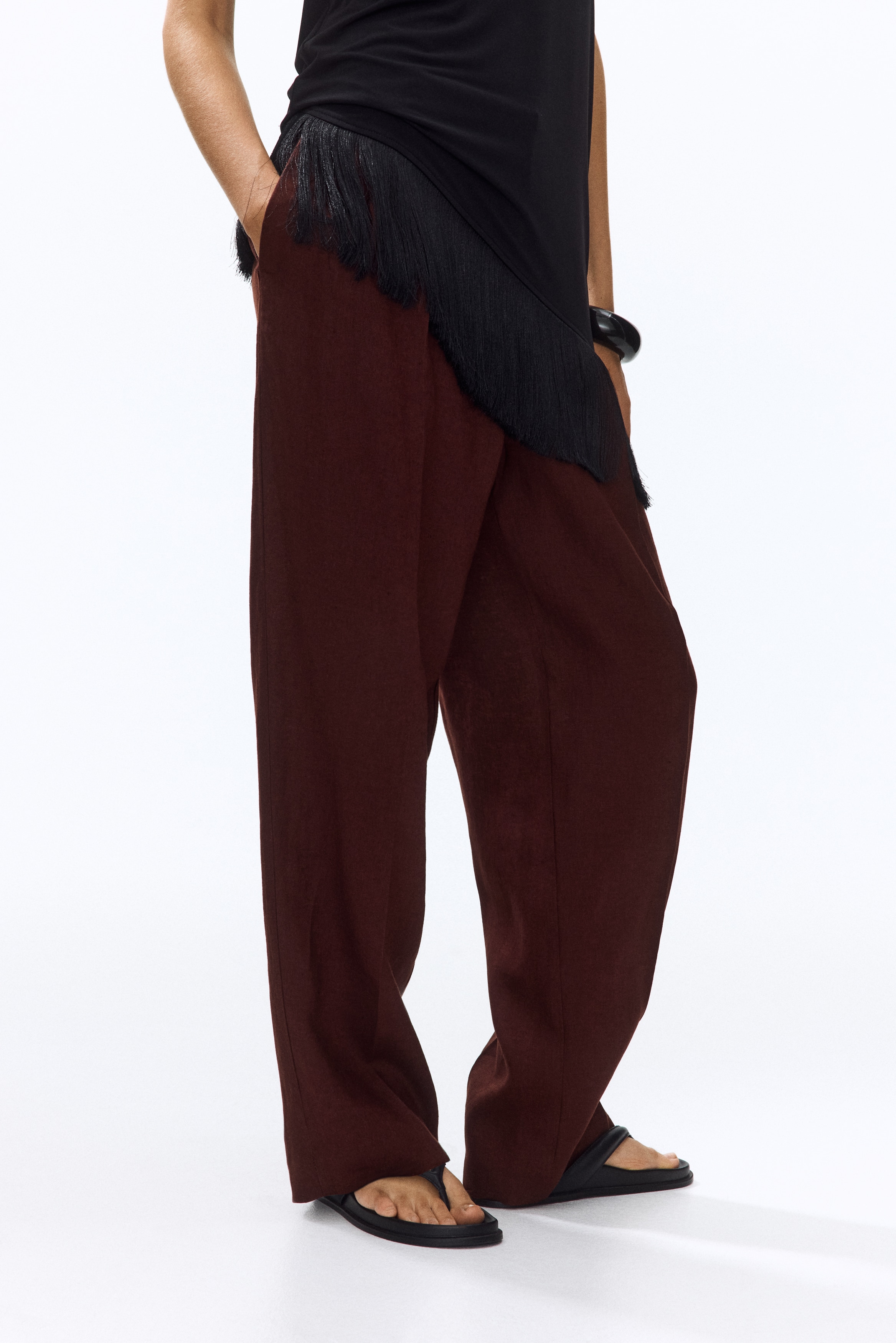 Ladies - Dark Brown Linen Dress Pants - Size: 12 - H&M Ladies - Dark Brown Linen Dress Pants - Size: 12 - H&M