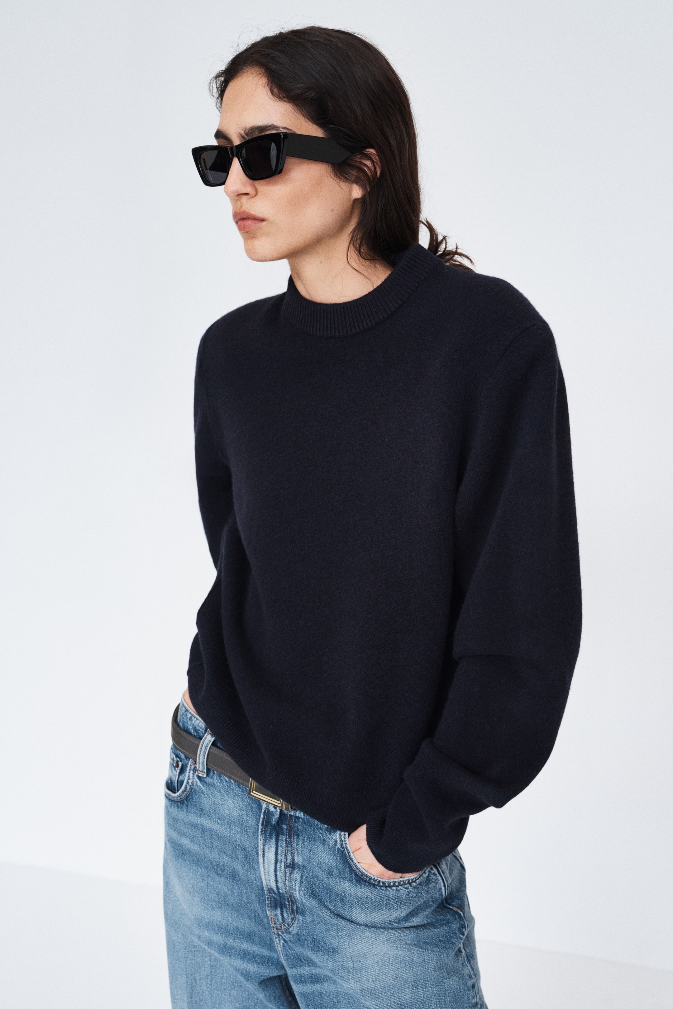 Wool-Blend Sweater with Shoulder Pads