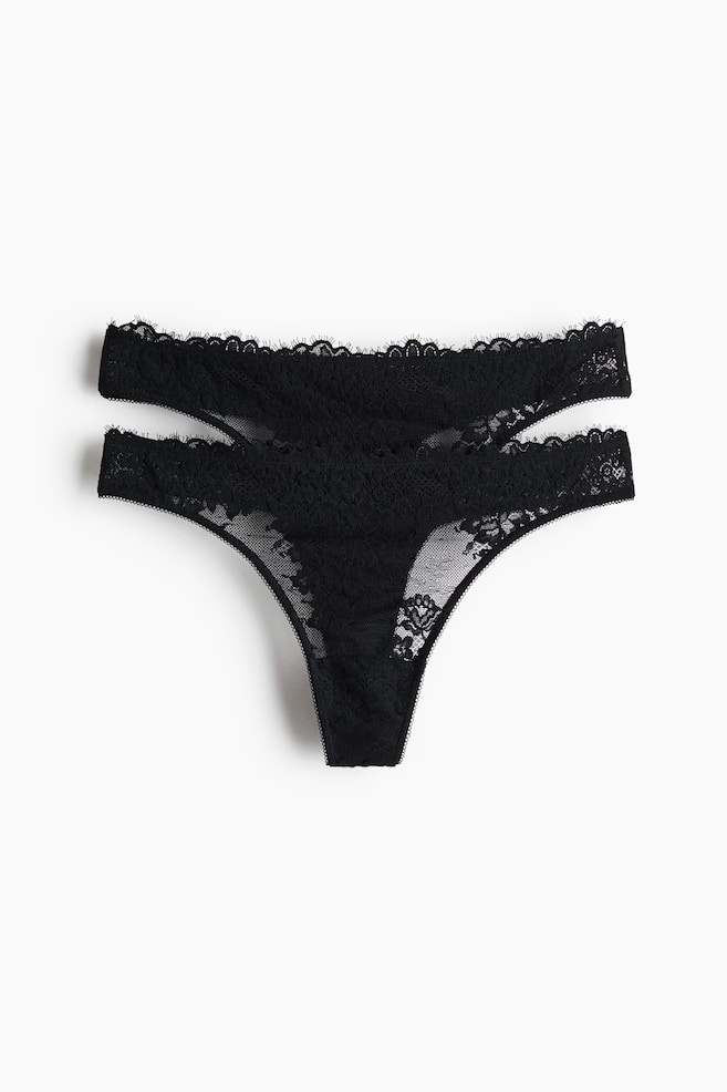 2-pack lace thong briefs - Black/Light pink - 1