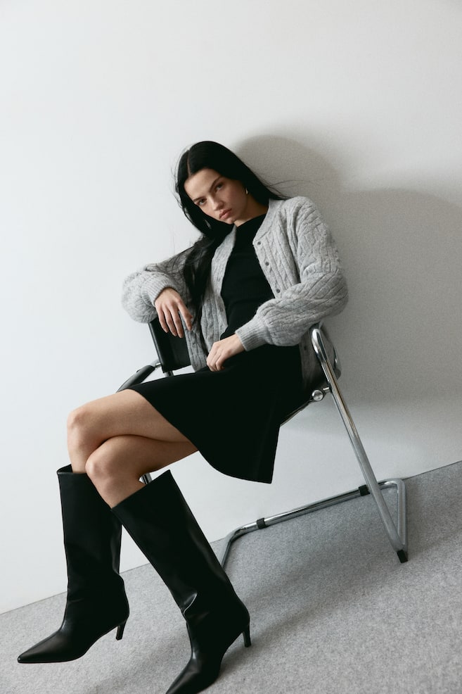 Cable-knit bomber jacket-Light grey marl - 5
