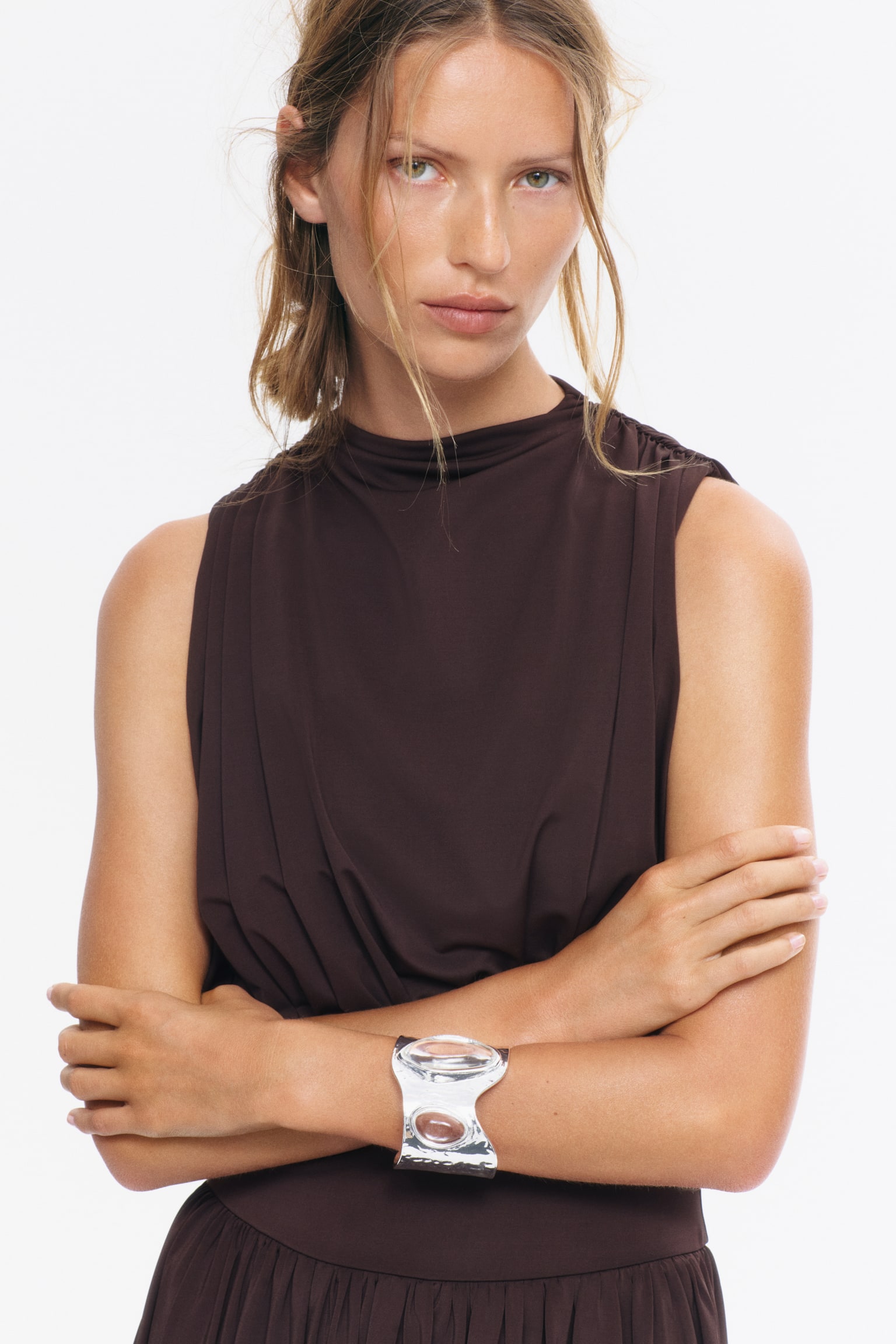 Женское платье H&M Draped Mock Turtleneck, цвет: Тёмный коричневый — фото 3