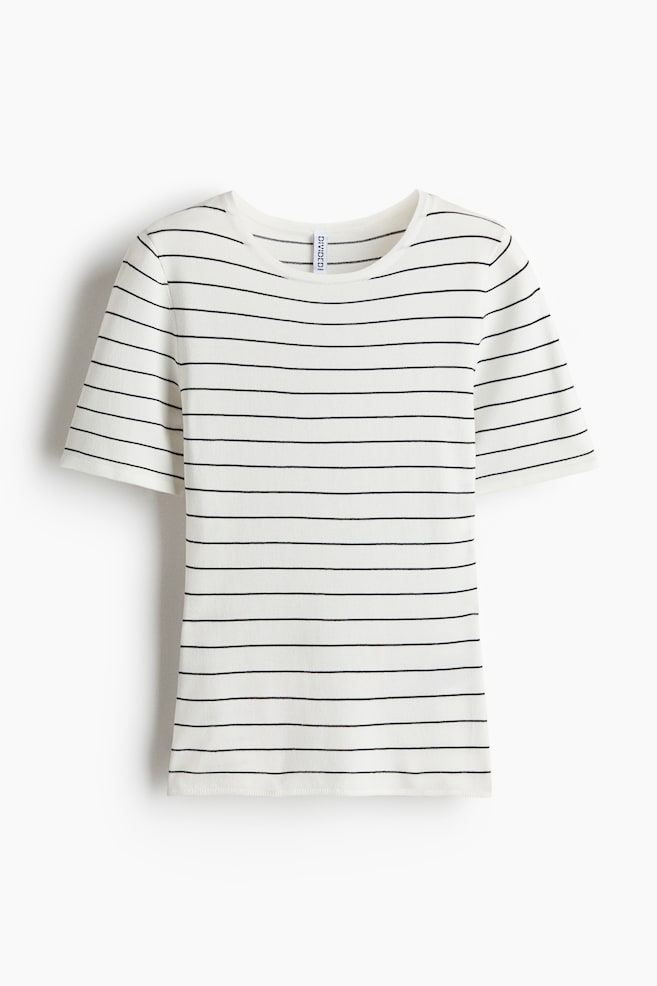 Camiseta en punto fino - Blanco/Rayas negras - 1