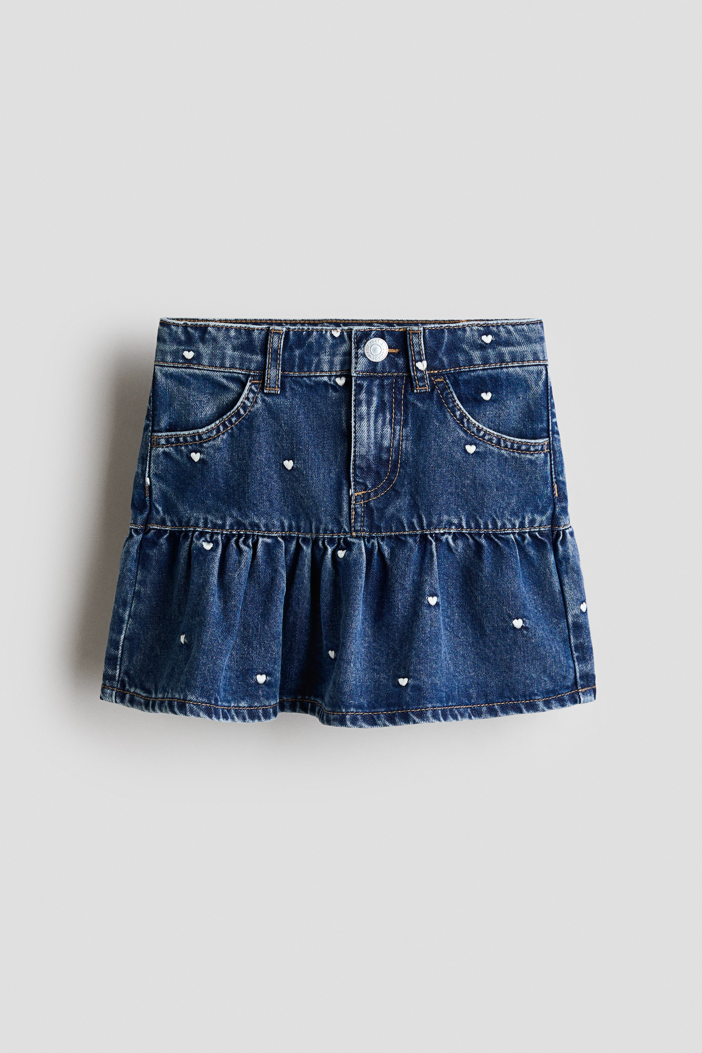 Denim rok - Donker denimblauw/hartjes