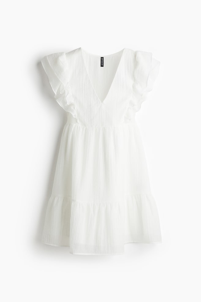 Vestido con ribetes de volante - Blanco - 1