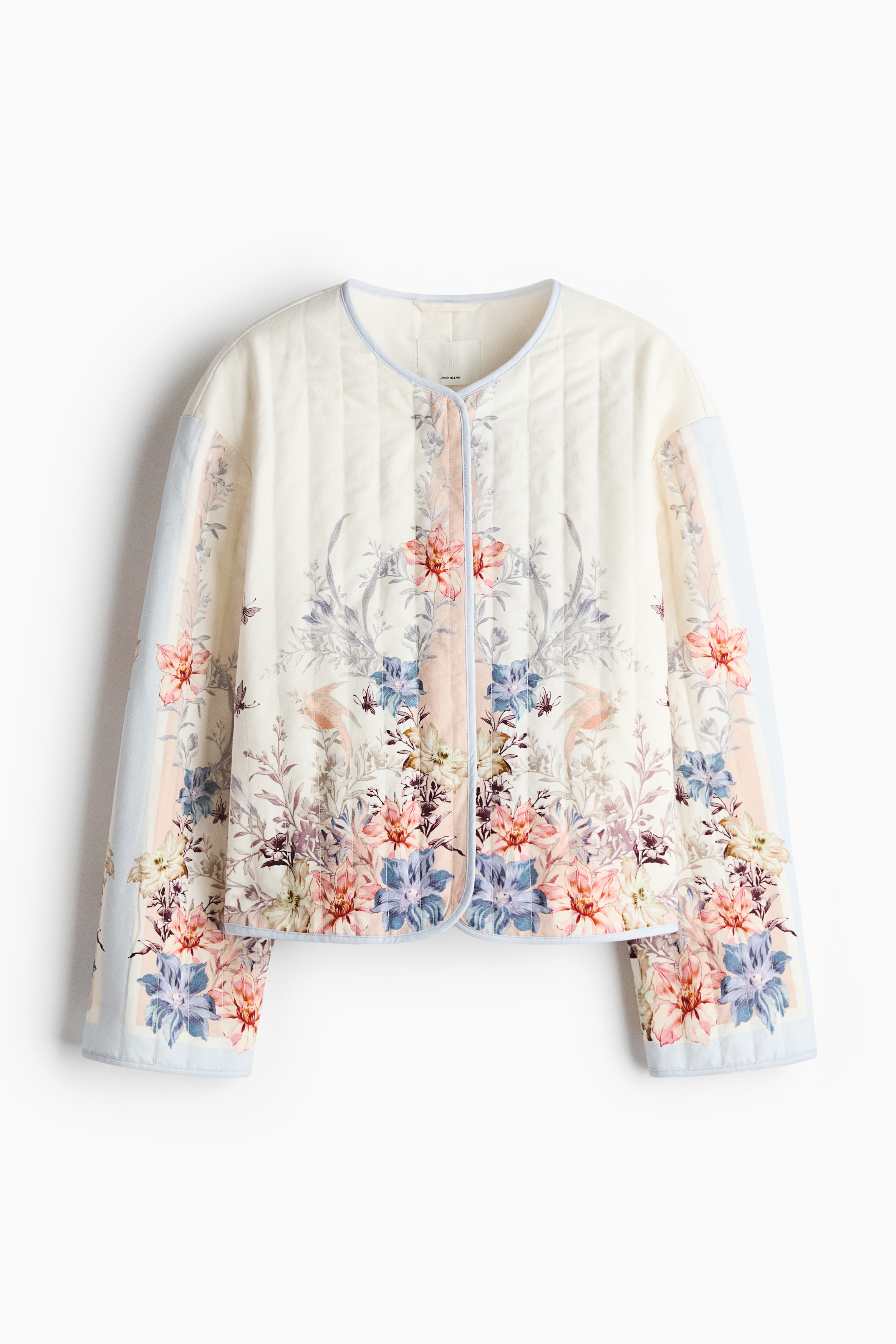 Quilted Linen-Blend Jacket - Cream/floral