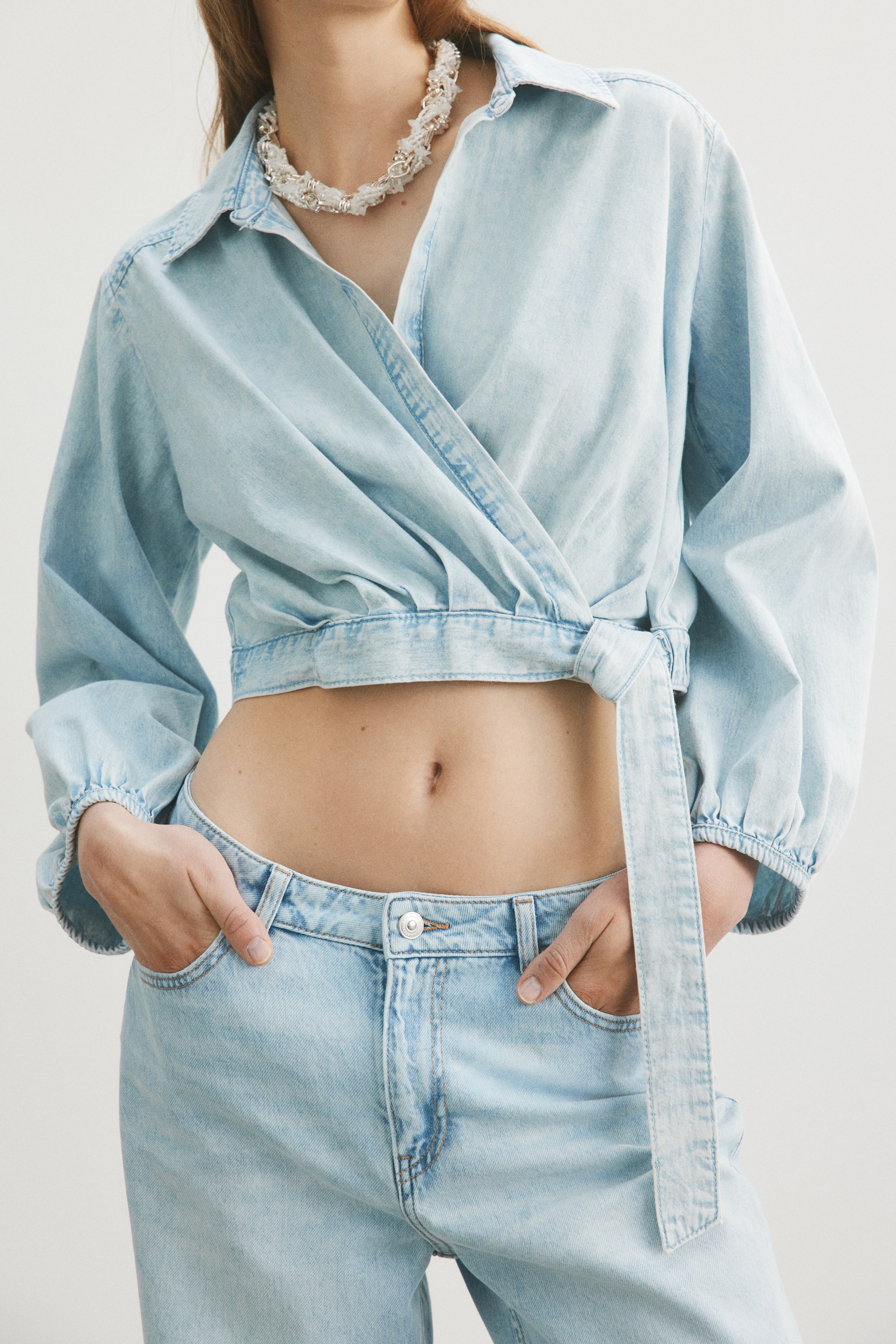 Denim Wrap Blouse