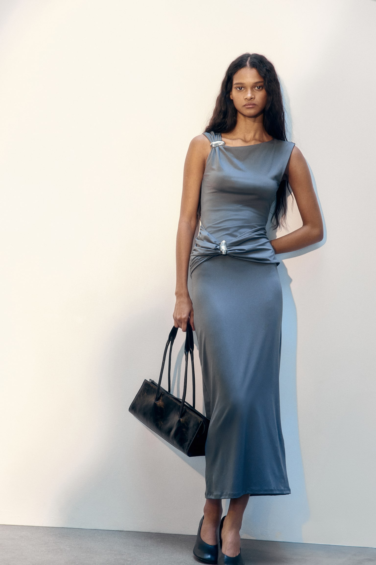 Draped dress - אפור כהה - 3