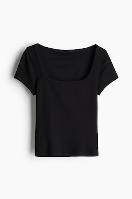 Ribbad T-shirt med picotkant