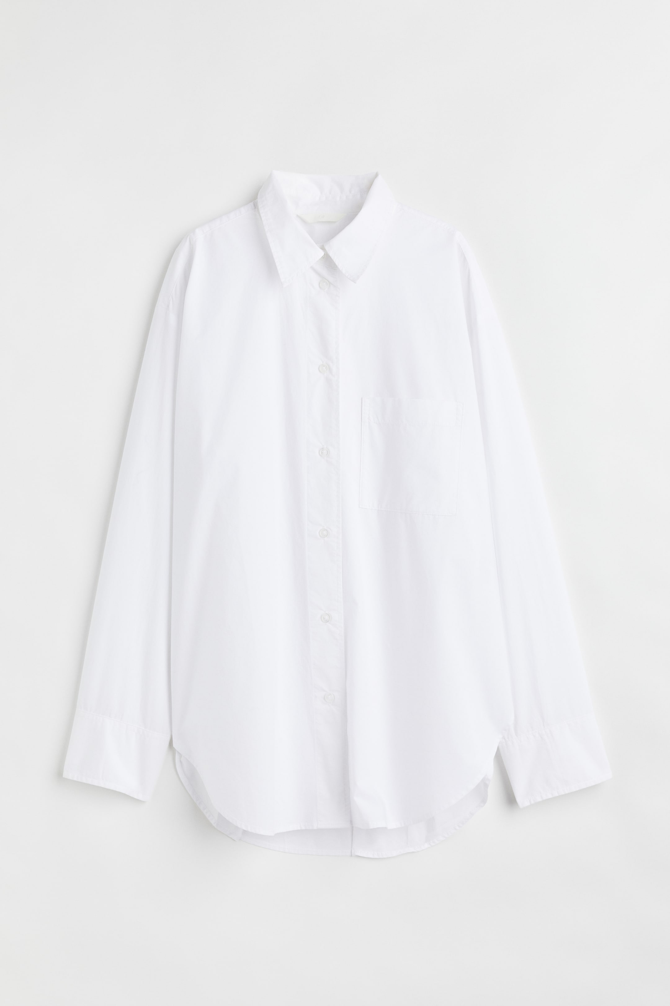 Oversized cotton shirt - Long sleeve - Regular length - White - Ladies ...