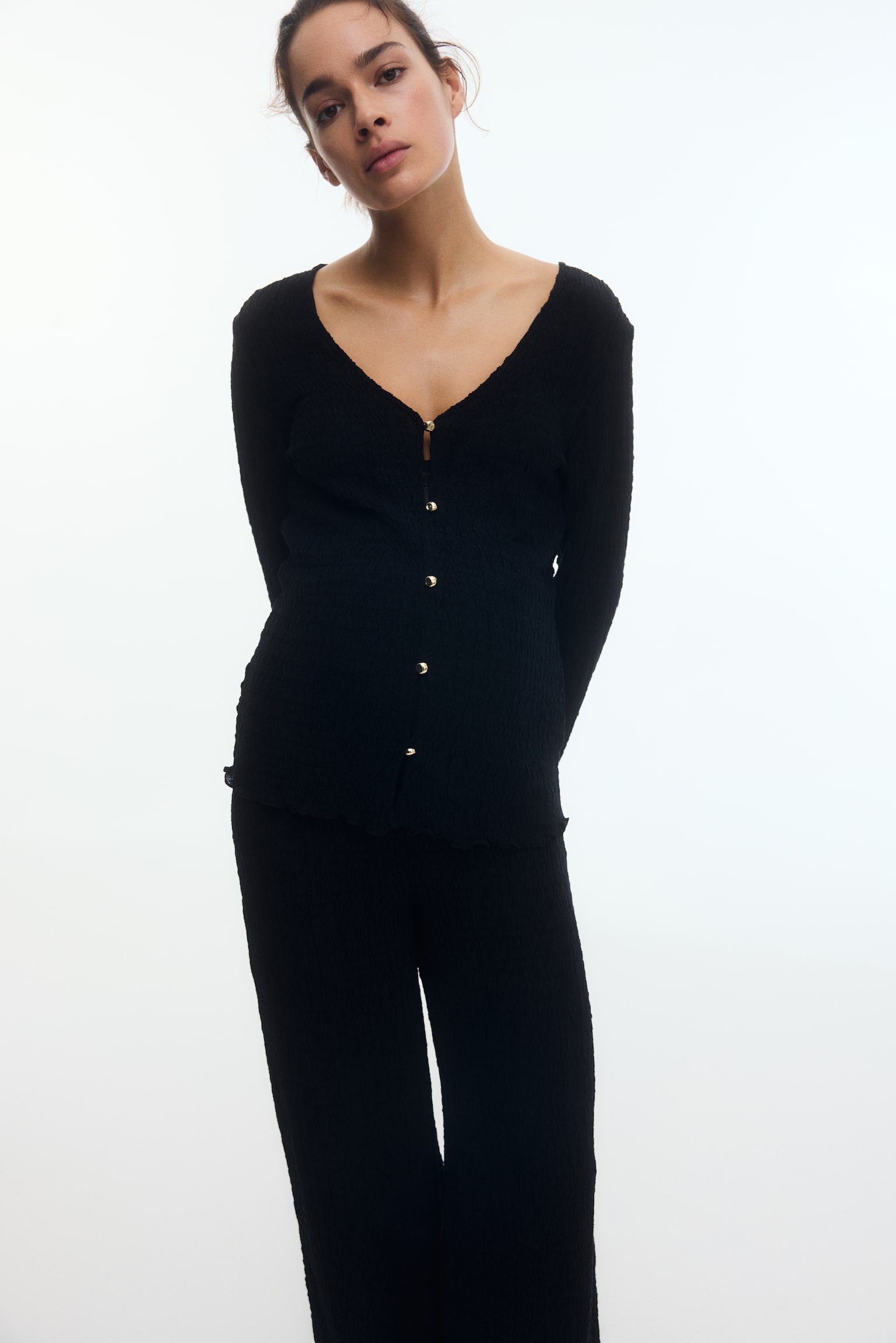 MAMA סט 2 חלקים מג'רזי עם טקסטורה - שחור - 5