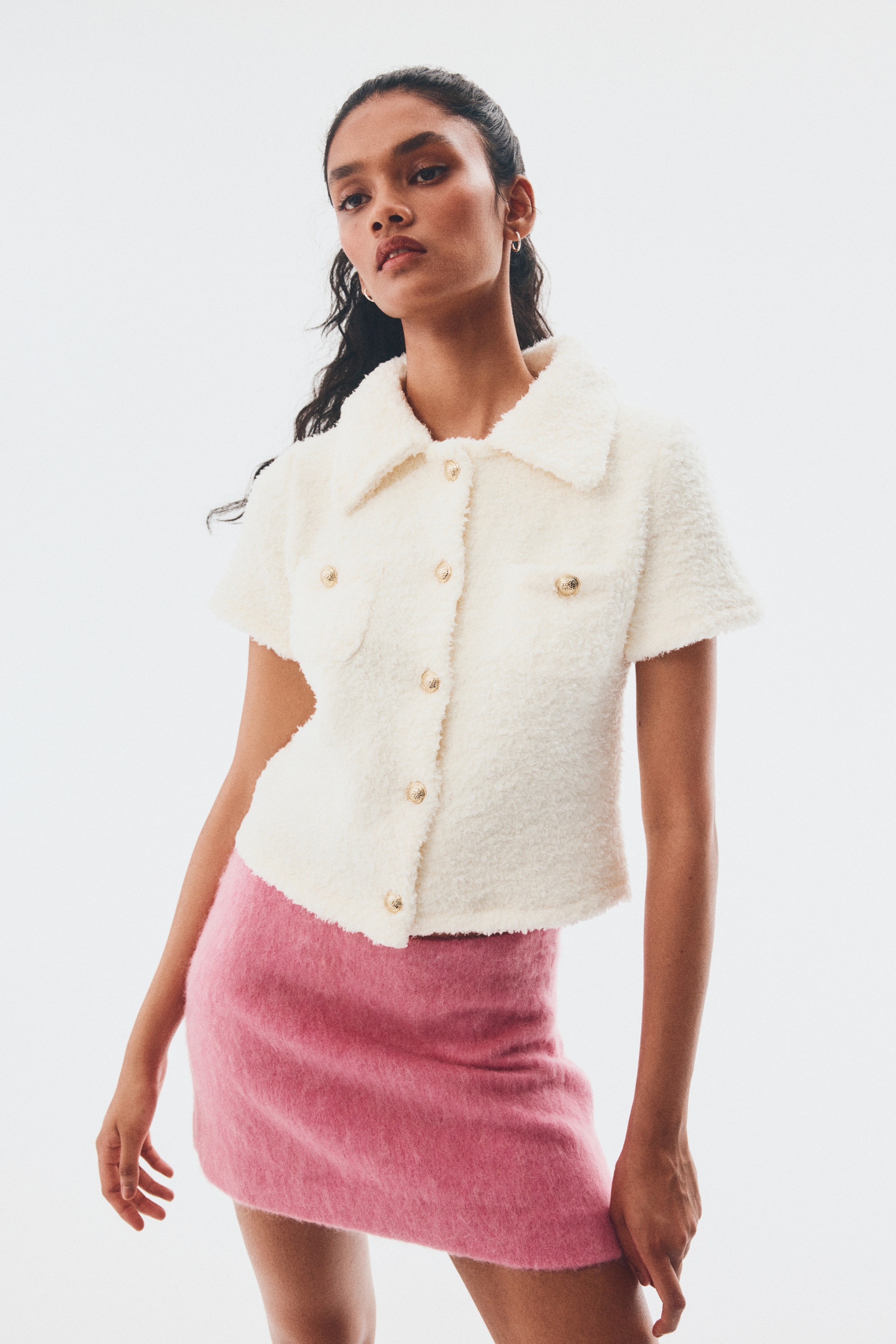 Short-sleeved teddy cardigan