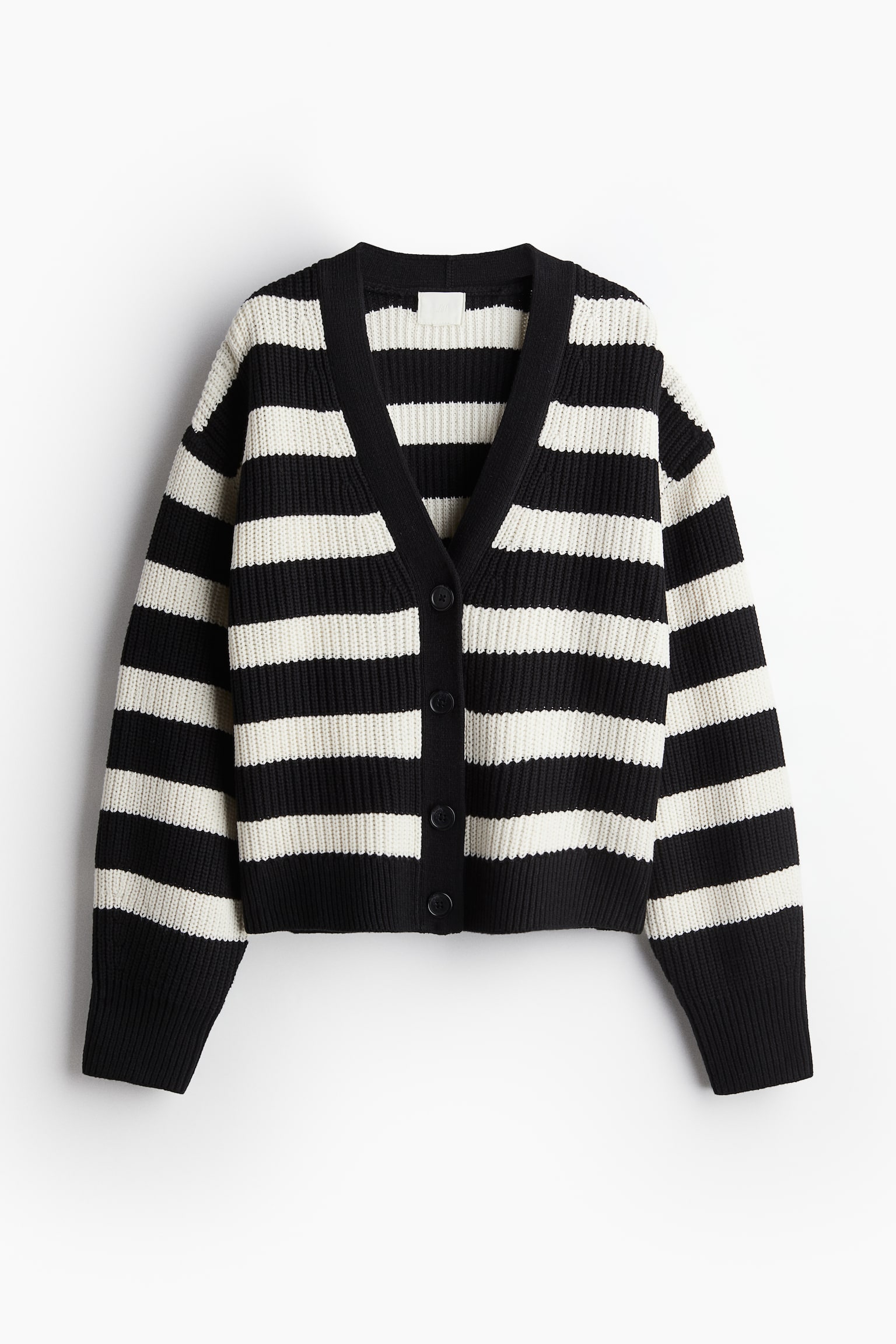 Rib-knit cardigan - Black/Striped/Black/White striped/Pale blue/Cream/Striped - 2