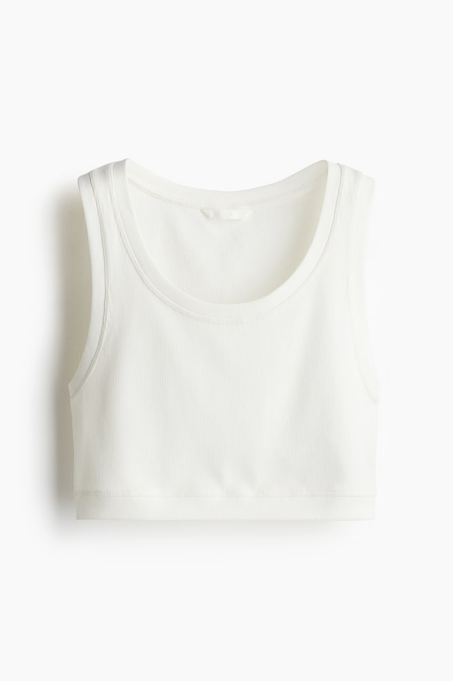 Cropped Ribbed Tank Top - White/Dark brown/Black - 1