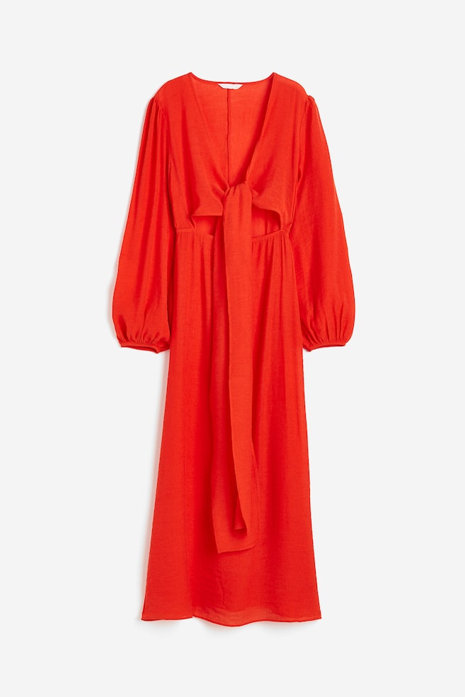 Gecrinkeltes Kleid mit Bindedetail - Rot/Schwarz - 2
