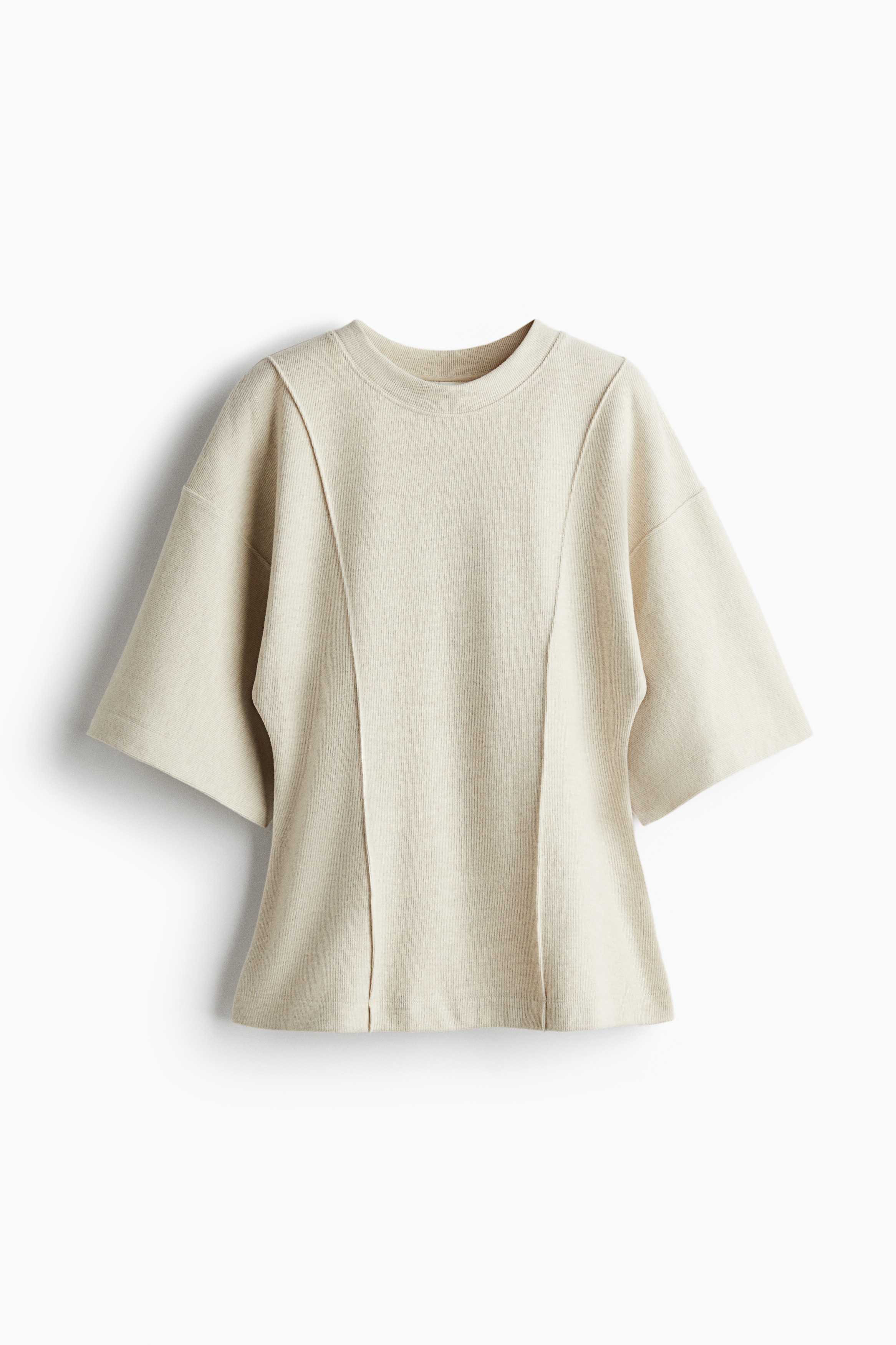 Loose-Fit Fine-Knit Top - Light beige melange/Taupe/Dark gray melange