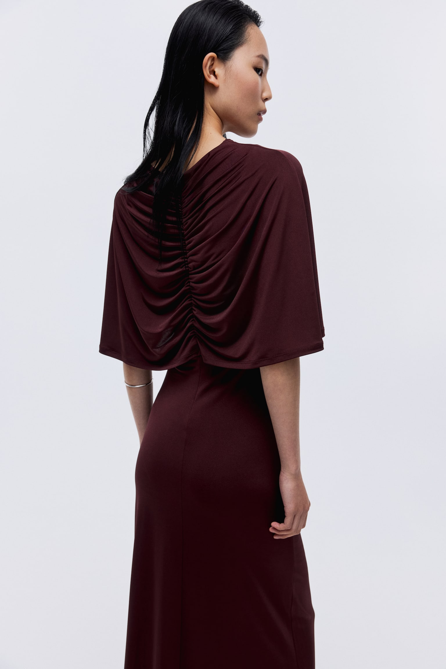 Jersey cape dress - Chocolate plum/Black - 5