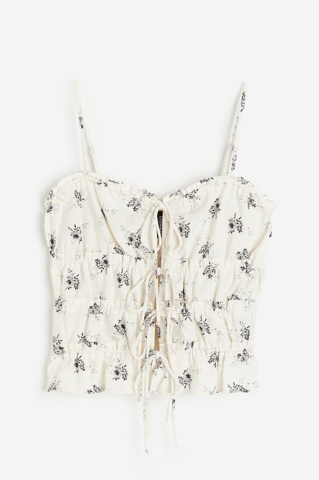 Drawstring-detail strappy top - Cream/Floral - 2