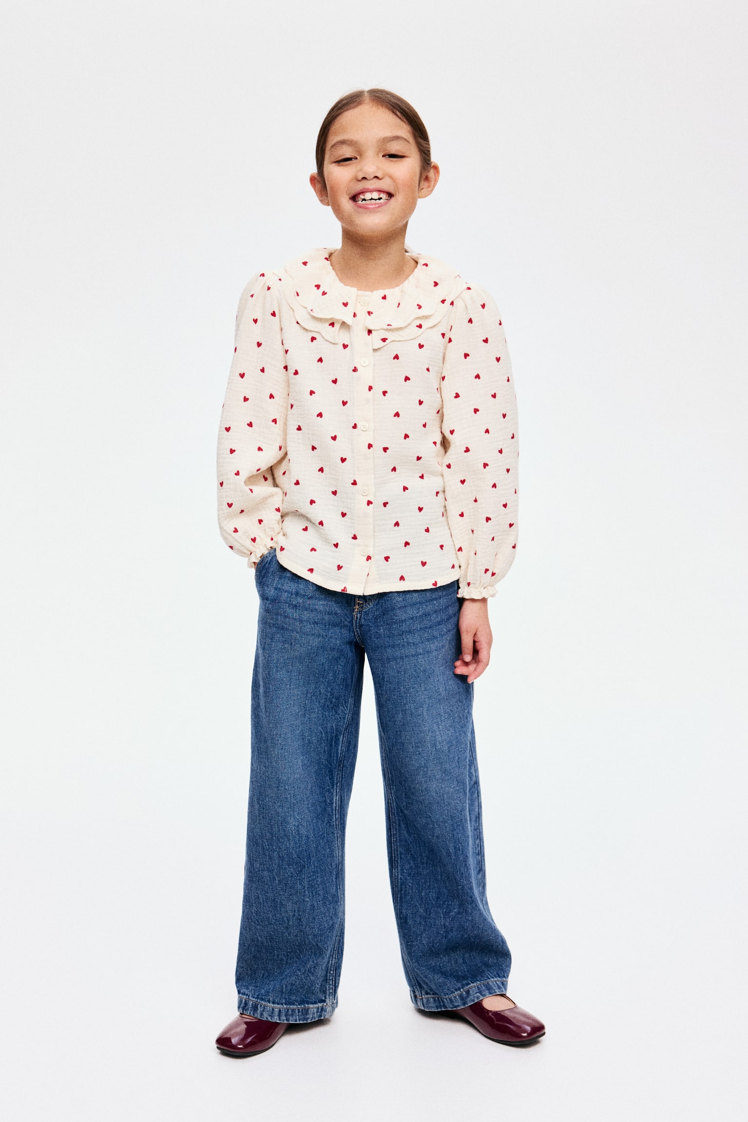 圖案棉質女衫 - 淺米色/愛心 - 5