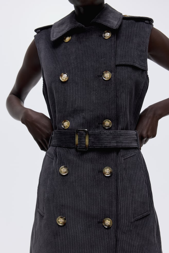 Sleeveless corduroy trench coat - Black - 7