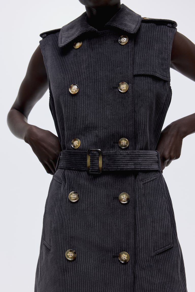 Sleeveless corduroy trench coat Black Ladies H&M