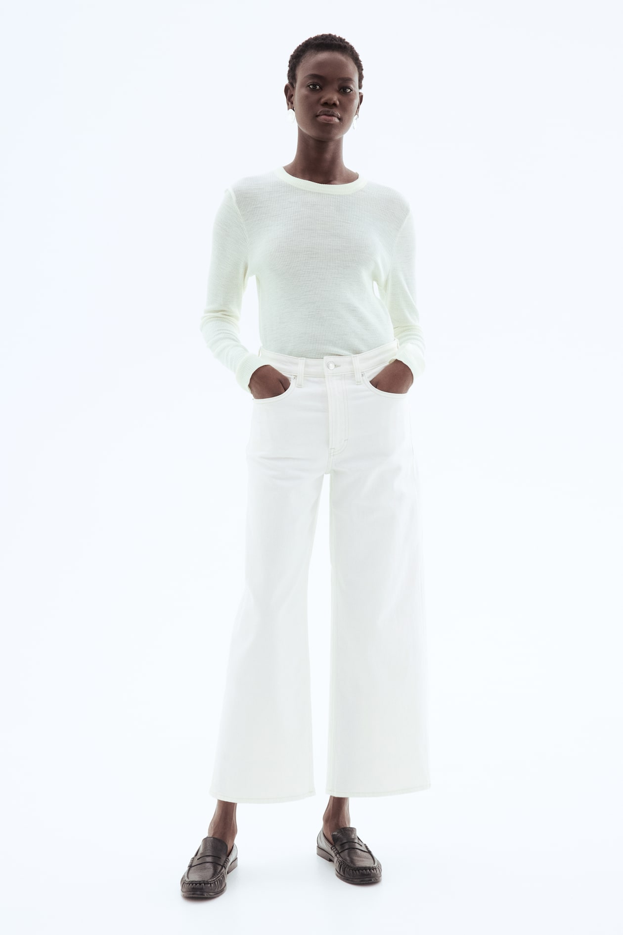 High Rise Wide White Wide Leg Crop Jeans Zenana-High Rise Wide Leg