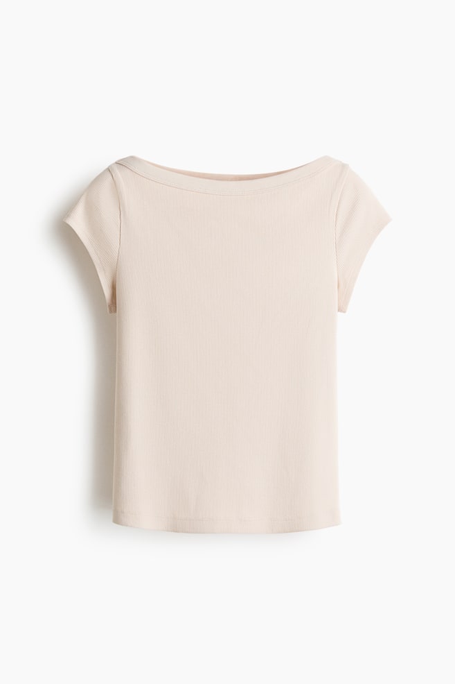 Rib-Knit Boat-Neck Top - Light beige/Dark gray/Pink/Khaki green - 1