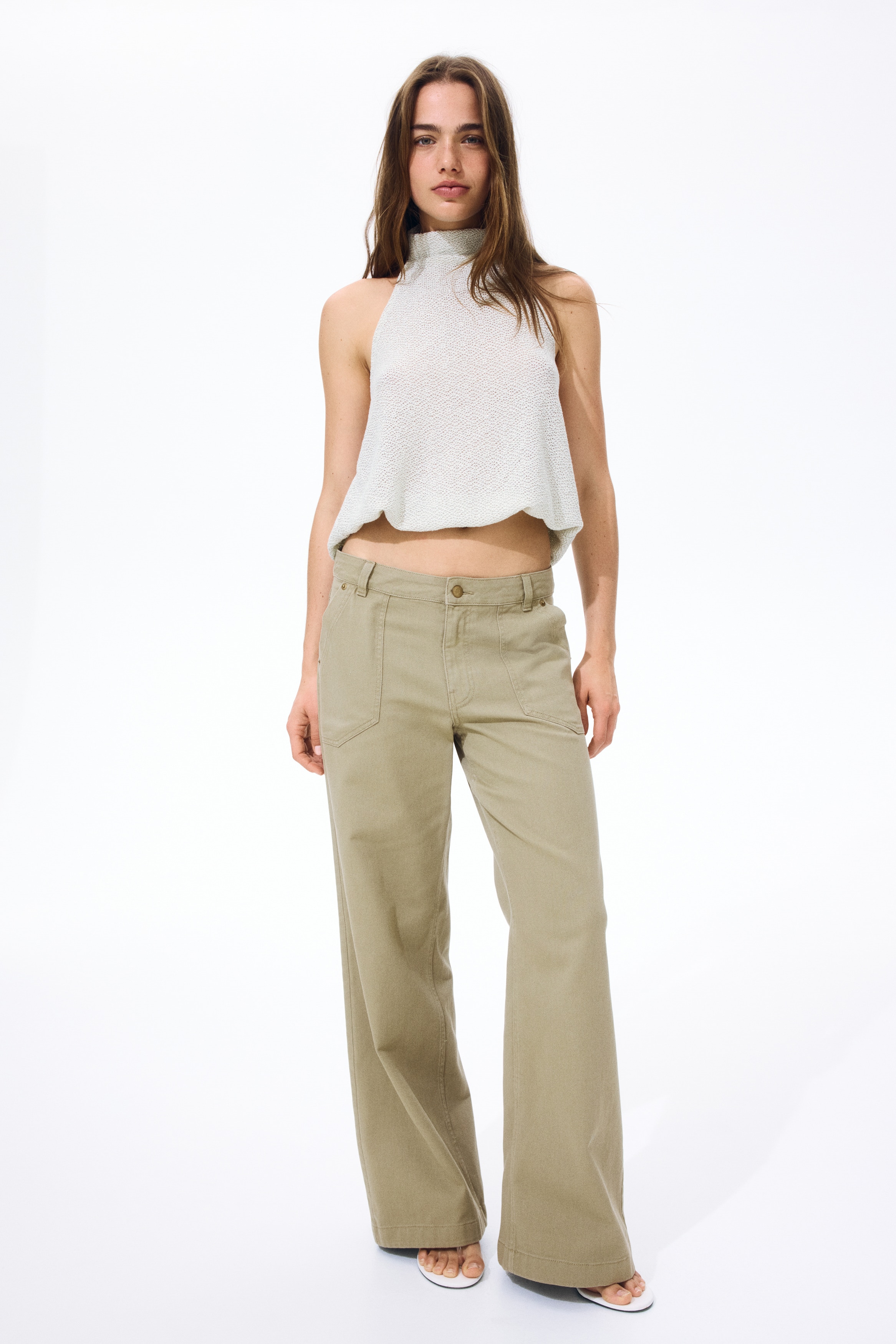 Women's Dark brown Wide-Leg Twill Pants | H&M US