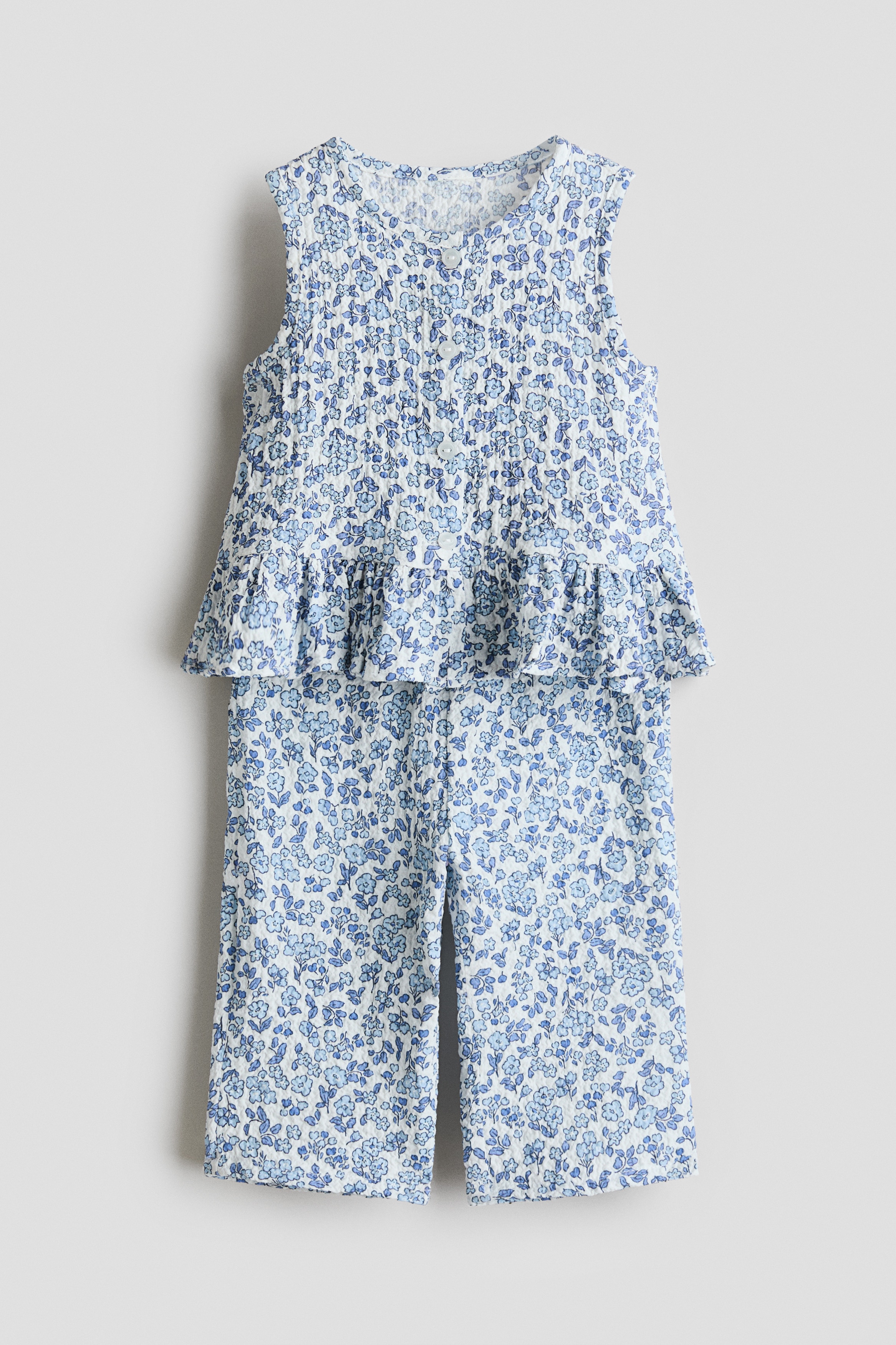 Dvodelni komplet od sirsakera - Svetloplava/cvetni dezen/Bela/jagode/Žuta/limuni