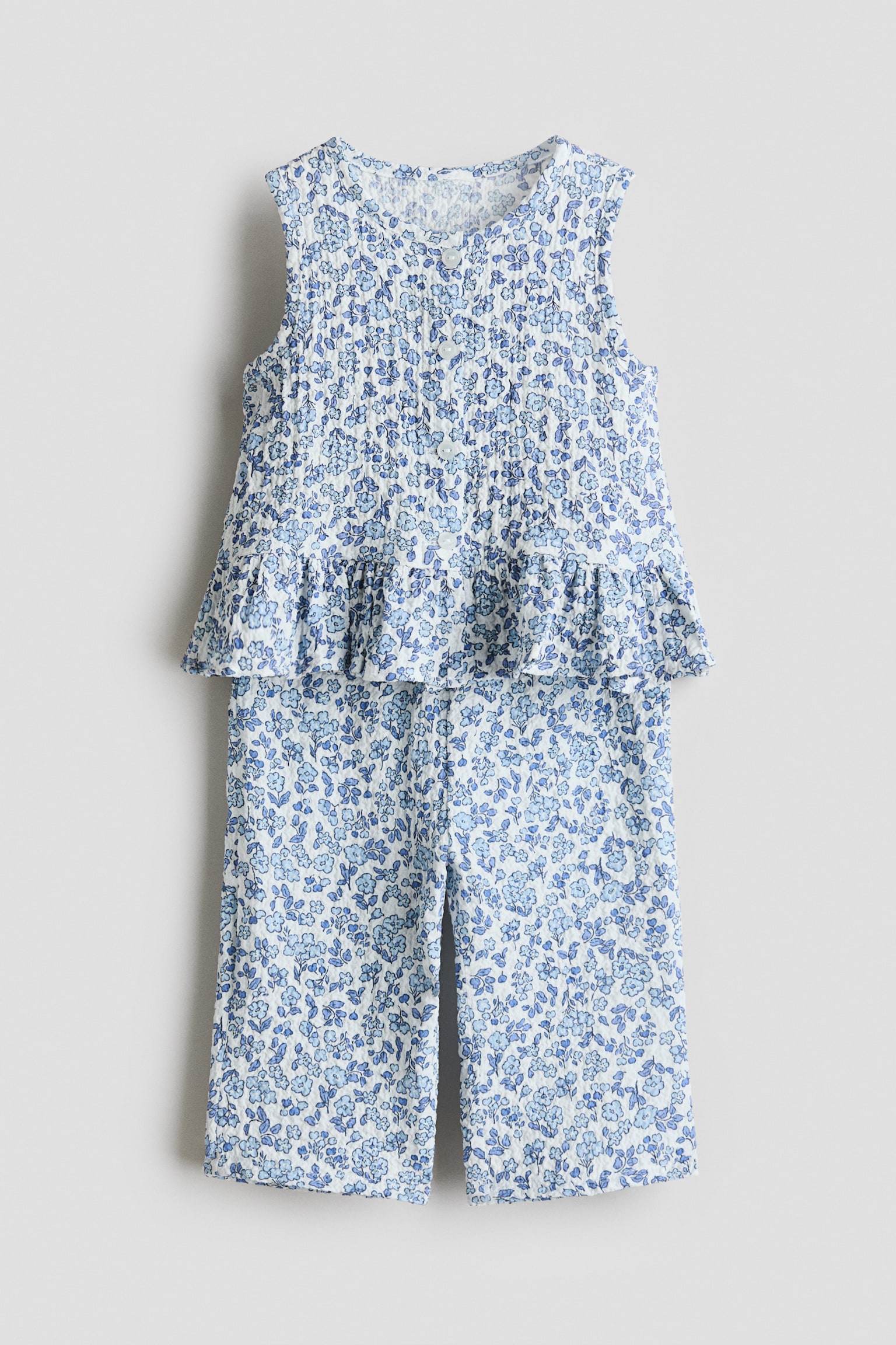 Conjunto de 2 piezas en seersucker - Azul claro/Floreado/Amarillo/Limones/Blanco/Fresas/Crema/Corazones - 1