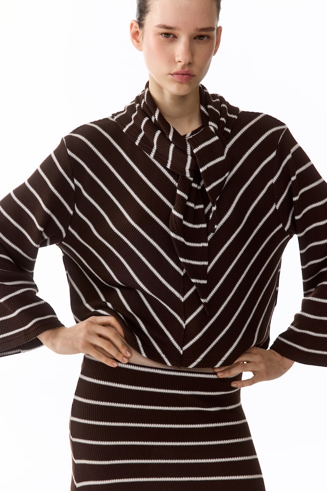 Geripptes Shirt mit Schal-Dunkelbraun/Gestreift - 5
