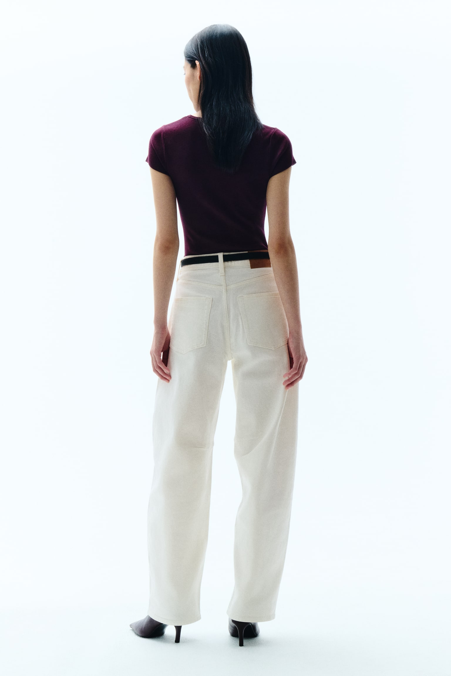 Barrel Leg Regular Waist Jeans - White - 3