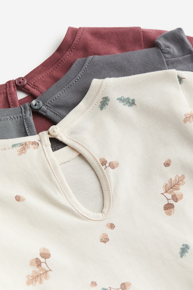 3-pack cotton jersey tops - Dark pink/Squirrel/Pink/Floral/Dusty green/Floral/Light beige/Leopard print/dc - 2