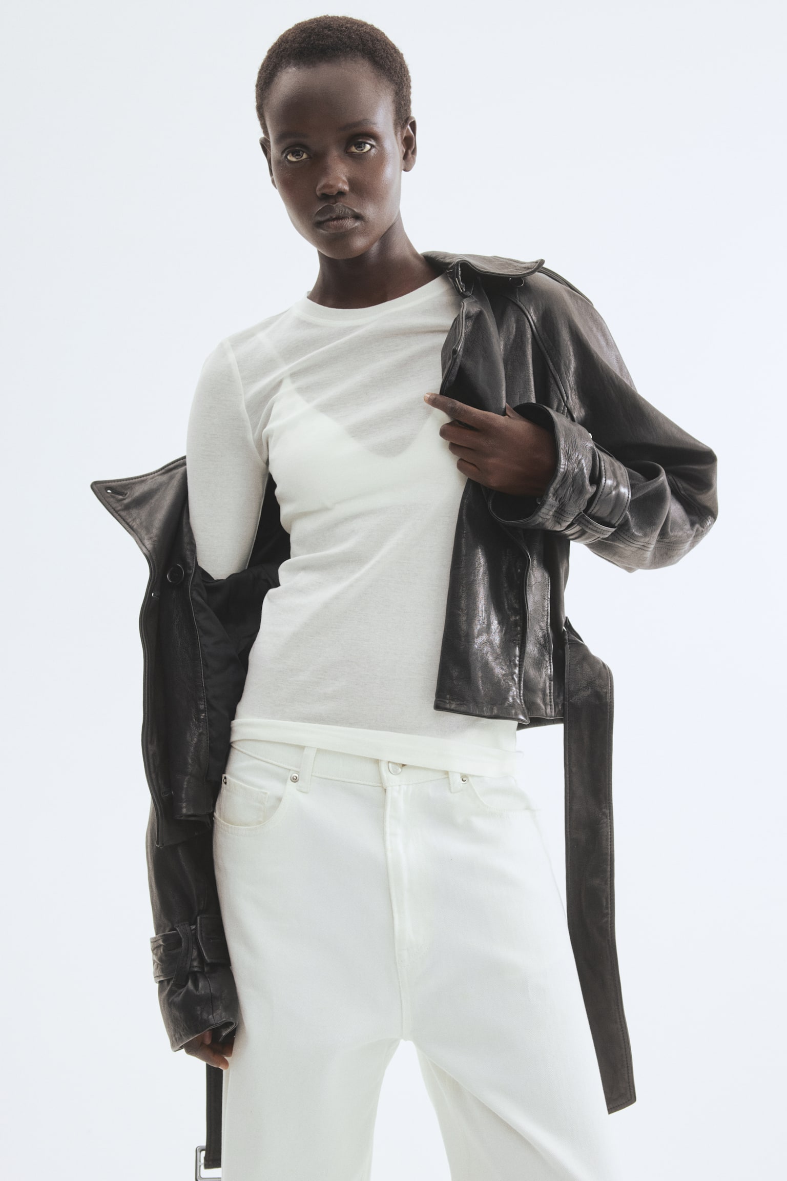 Pima cotton jersey top - Biały/Czarny/Granatowy/Ciemny zakurzony róż/Jasnobeżowy/Bladożółty/Ciemna zieleń khaki - 2