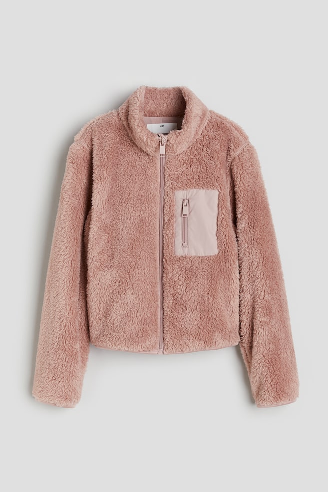 Stand-up collar pile jacket - Dusty pink/White - 1